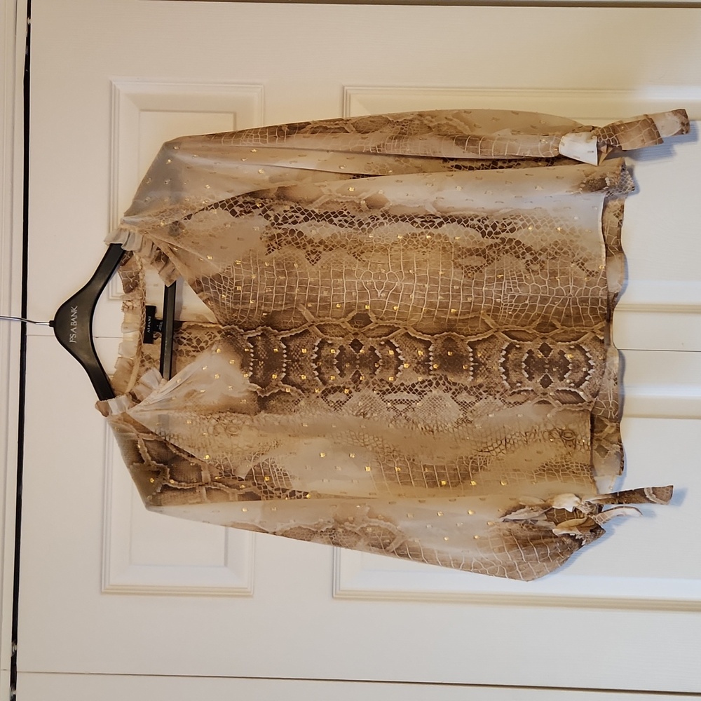 Alfani Sheer Snakeskin Pattern Top with Gold Thread Embellishments - L